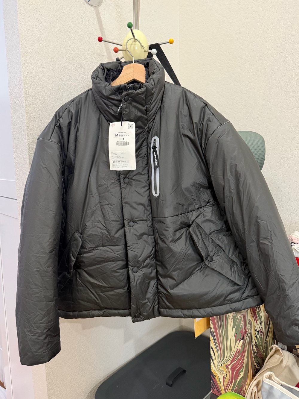 Zara x and Wander Black Puff Down Jacket with Zip Chest Pocket